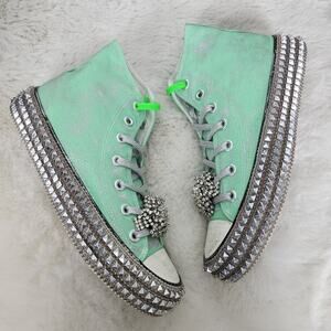 NEW Nan-Ku Couture Free People Cruise Studded Spring Ming Green High Top Sneaker